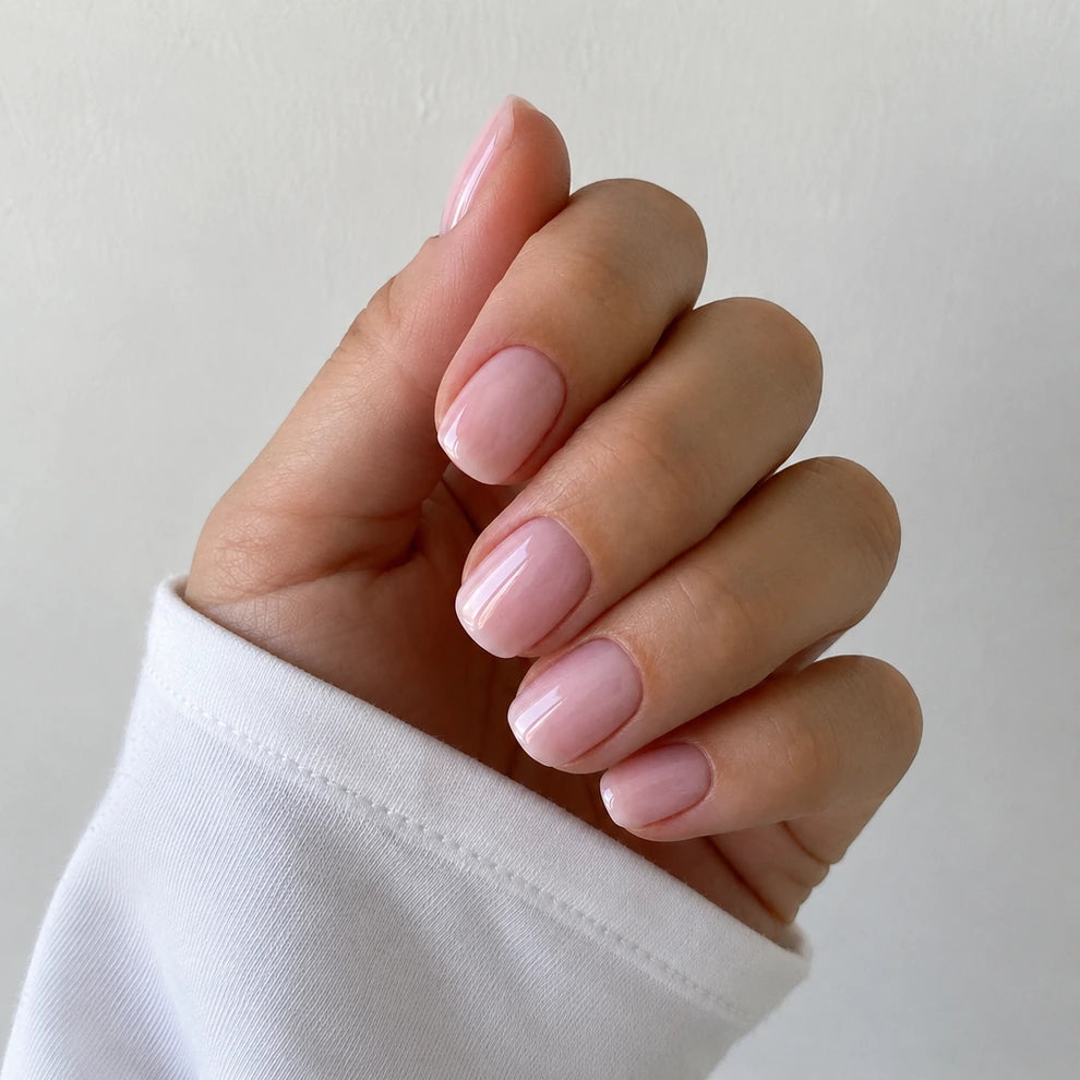 Blush Veil short square press-on nails by Matchy Nails