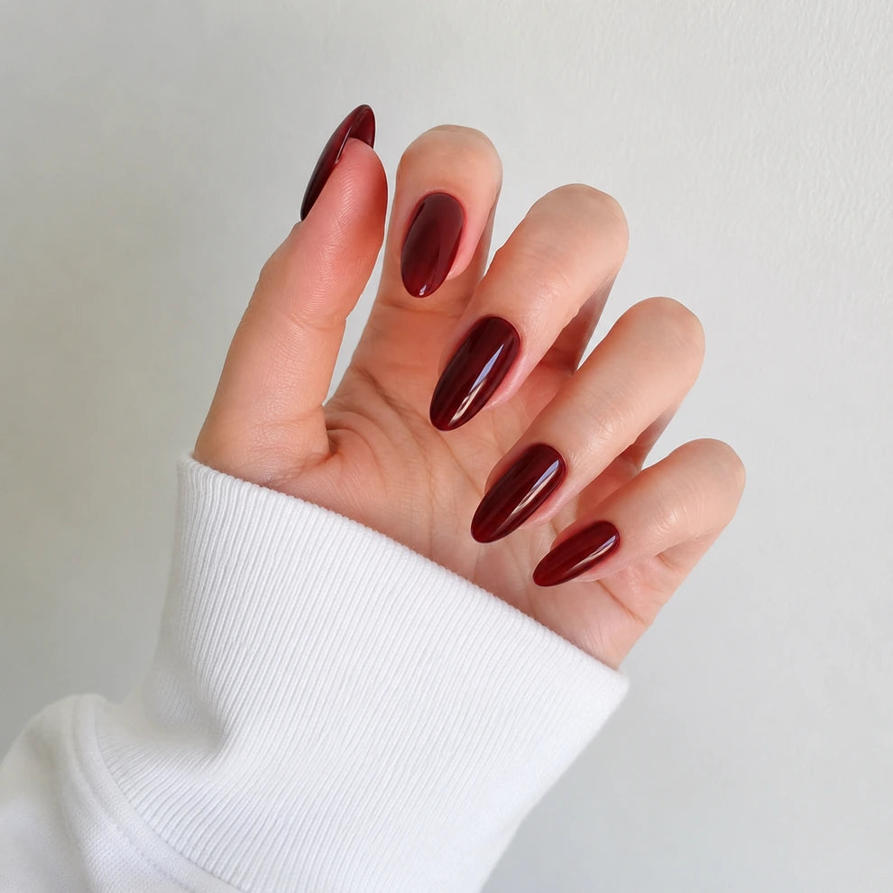 Cherry Wine Glaze short almond press-on nails by Matchy Nails