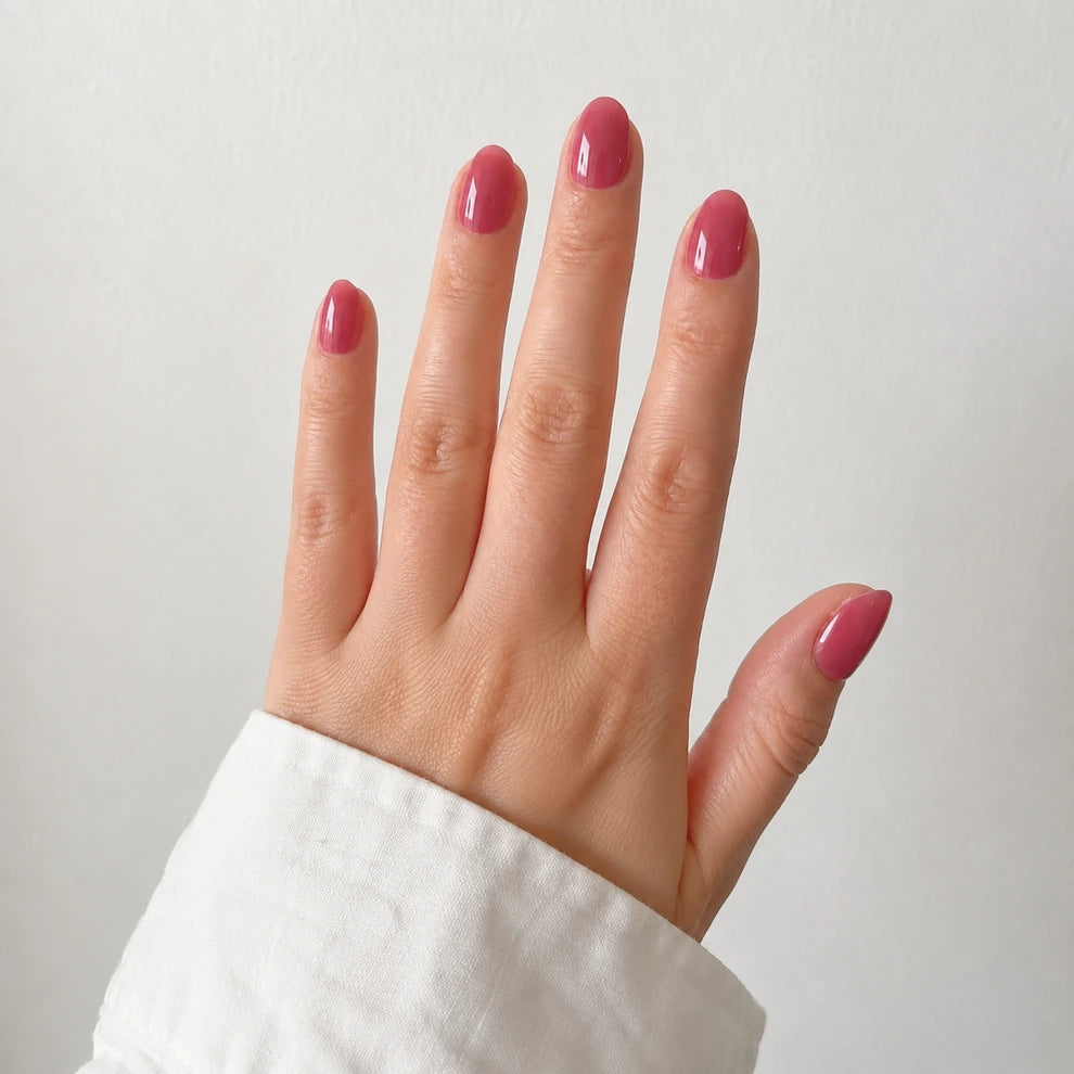Rose Glaze short square press-on nails by Matchy Nails