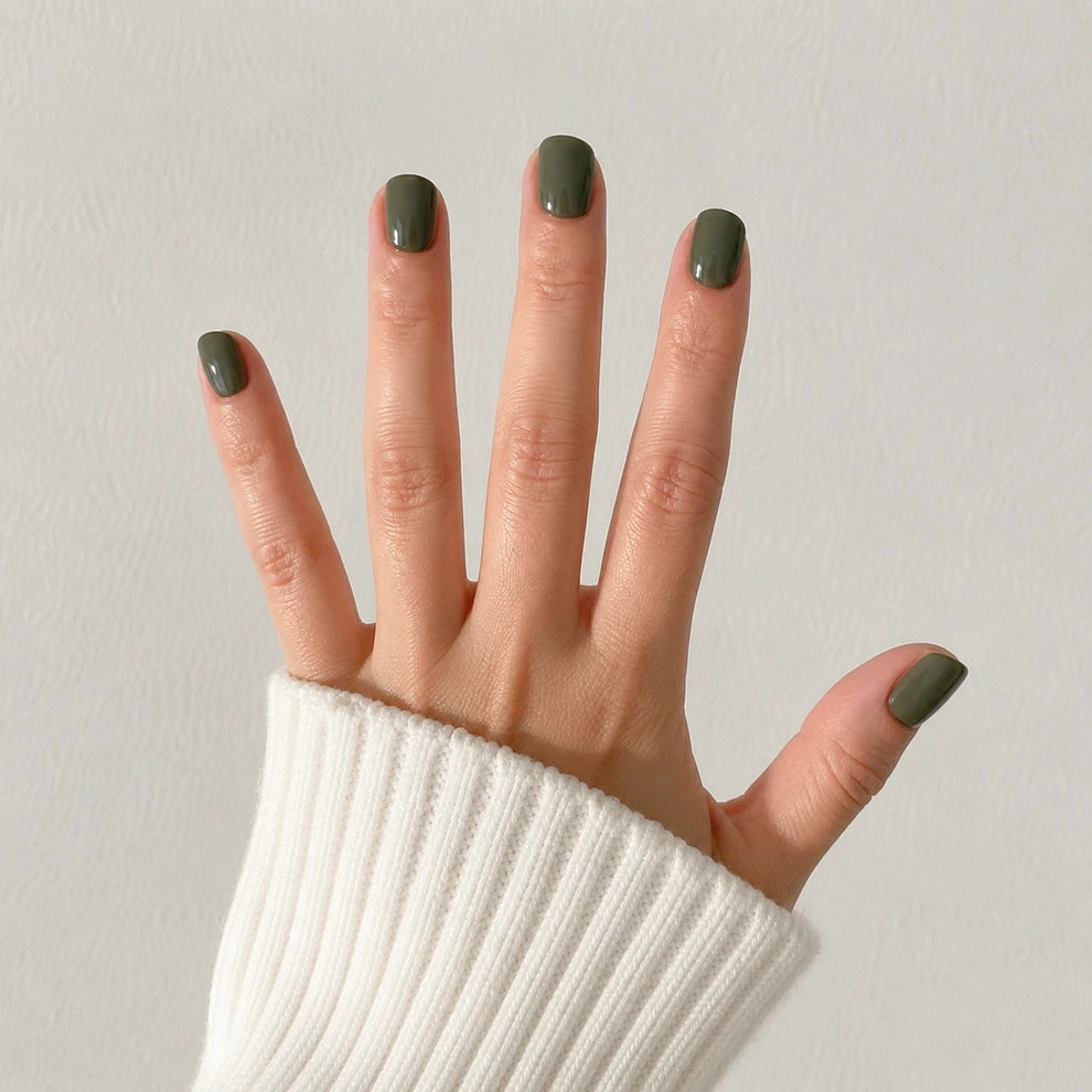 Sage Glaze short square press-on nails by Matchy Nails