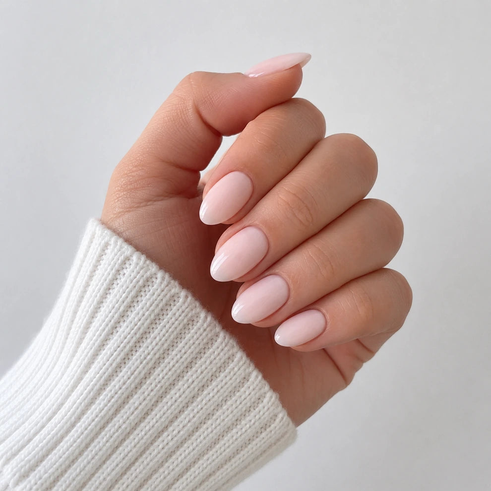 Satin Petal short almond press-on nails by Matchy Nails