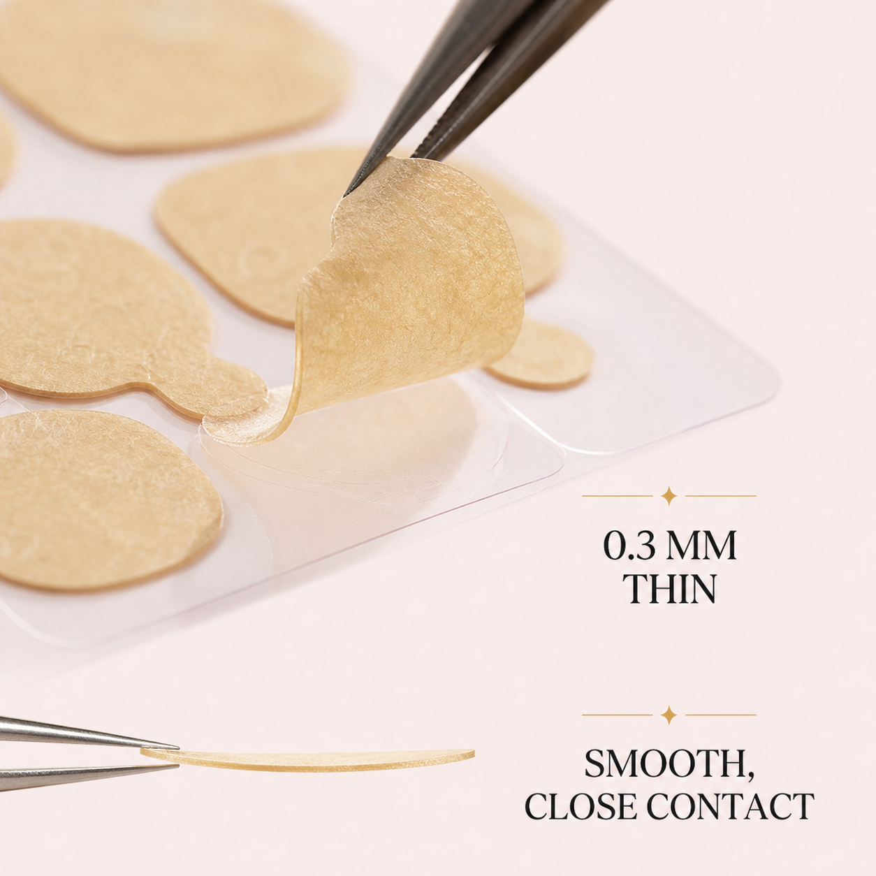 0.3 mm thin jelly adhesive tab lifted from its clear backing sheet