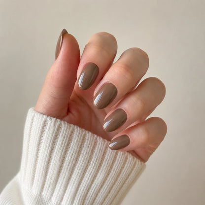 Cocoa Glaze short almond press-on nails by Matchy Nails
