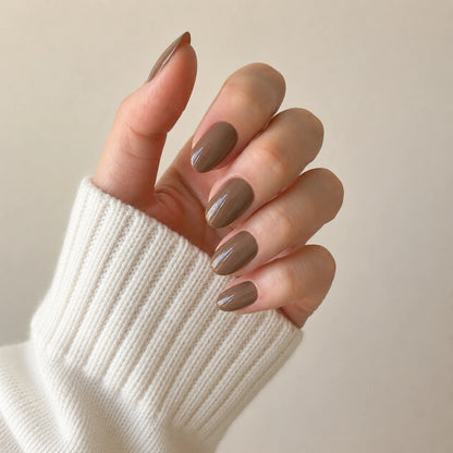Cocoa Glaze short almond press-on nails by Matchy Nails