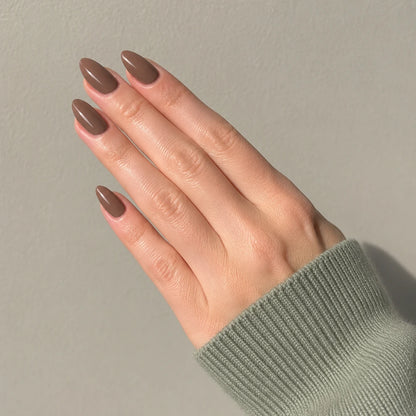 Mocha Glaze short almond press-on nails by Matchy Nails