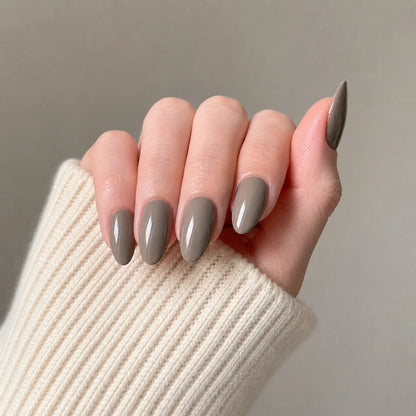 Taupe Glaze short almond press-on nails by Matchy Nails