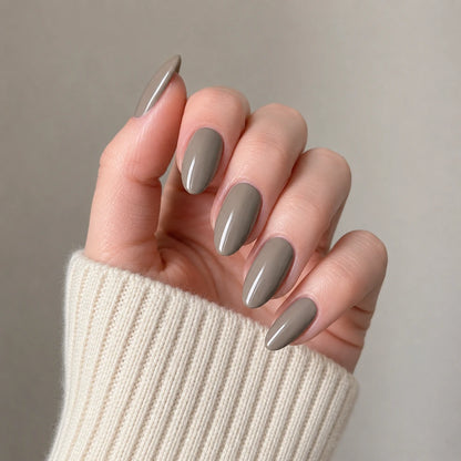 Taupe Glaze short almond press-on nails by Matchy Nails