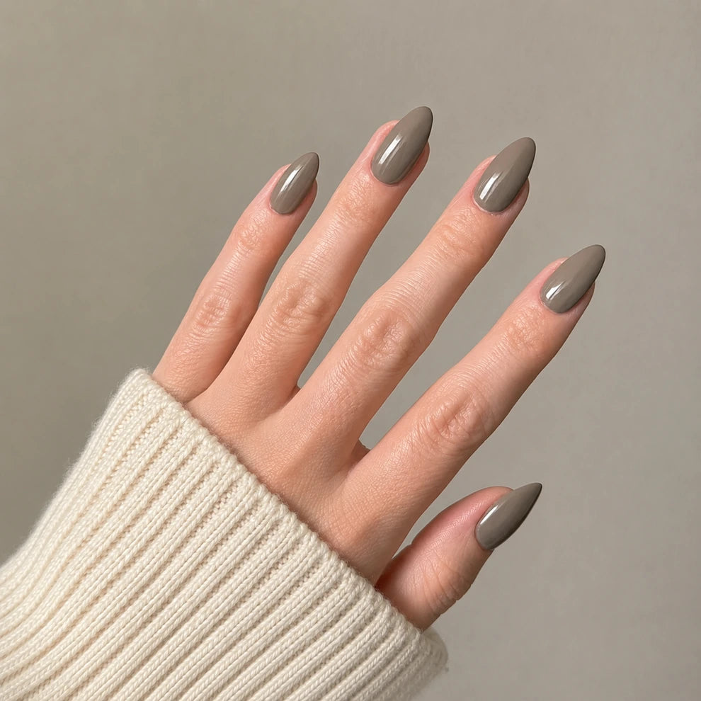 Taupe Glaze short almond press-on nails by Matchy Nails