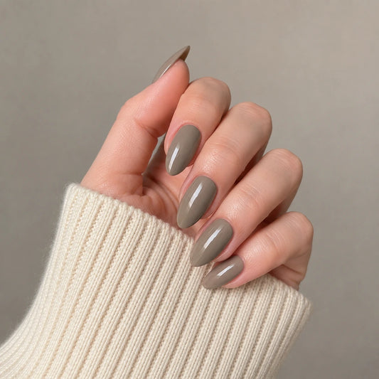 Taupe Glaze short almond press-on nails by Matchy Nails