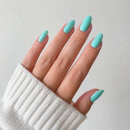 Aqua Glaze medium almond press-on nails by Matchy Nails