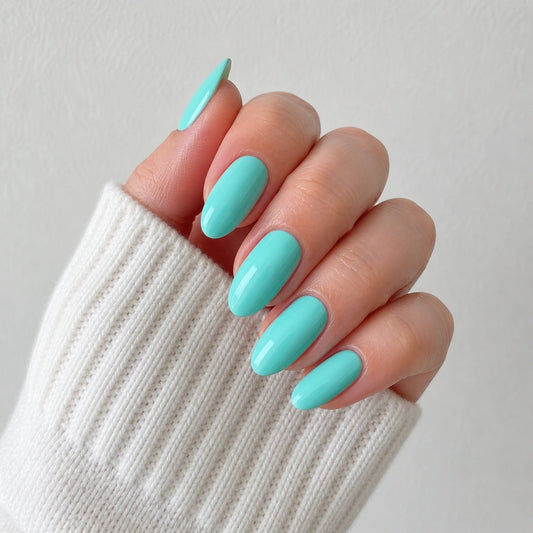 Aqua Glaze medium almond press-on nails by Matchy Nails