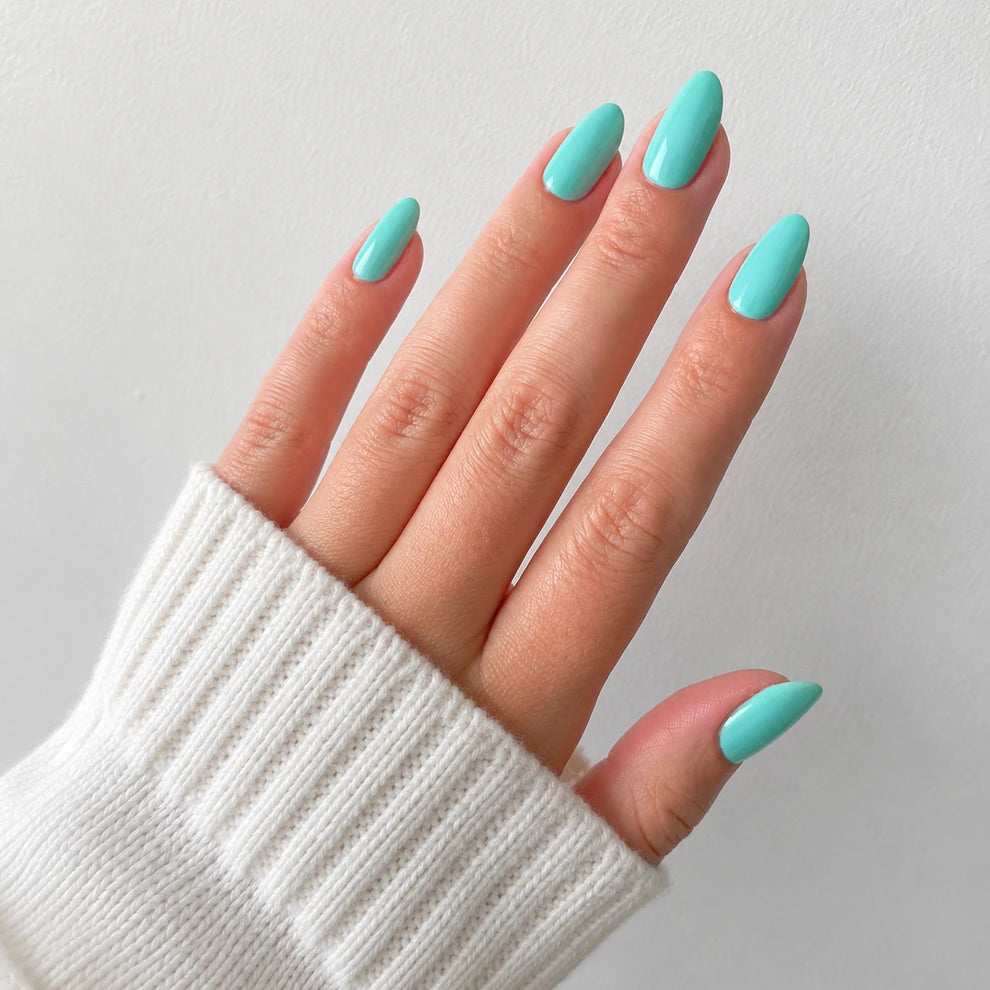 Aqua Glaze medium almond press-on nails by Matchy Nails