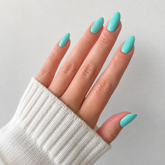 Aqua Glaze medium almond press-on nails by Matchy Nails