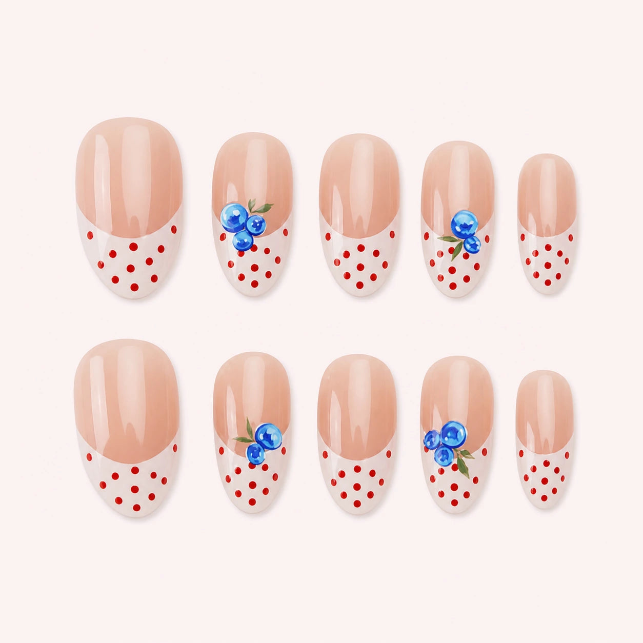 Blueberry Polka fruit short almond press-on nails product display