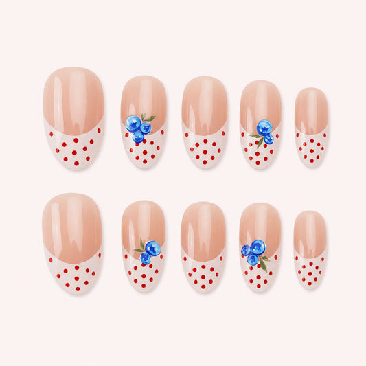 Blueberry Polka fruit short almond press-on nails product display