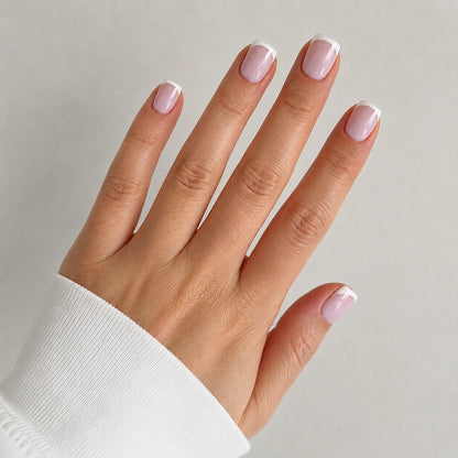 Blush Frame short square french tip pink and white press-on nails by Matchy Nails