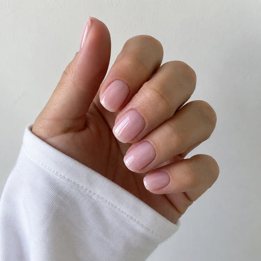 Blush Veil short square press-on nails by Matchy Nails