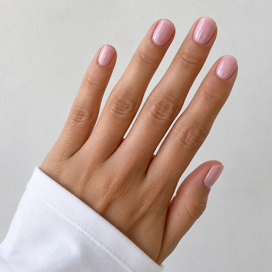 Blush Veil short square press-on nails by Matchy Nails
