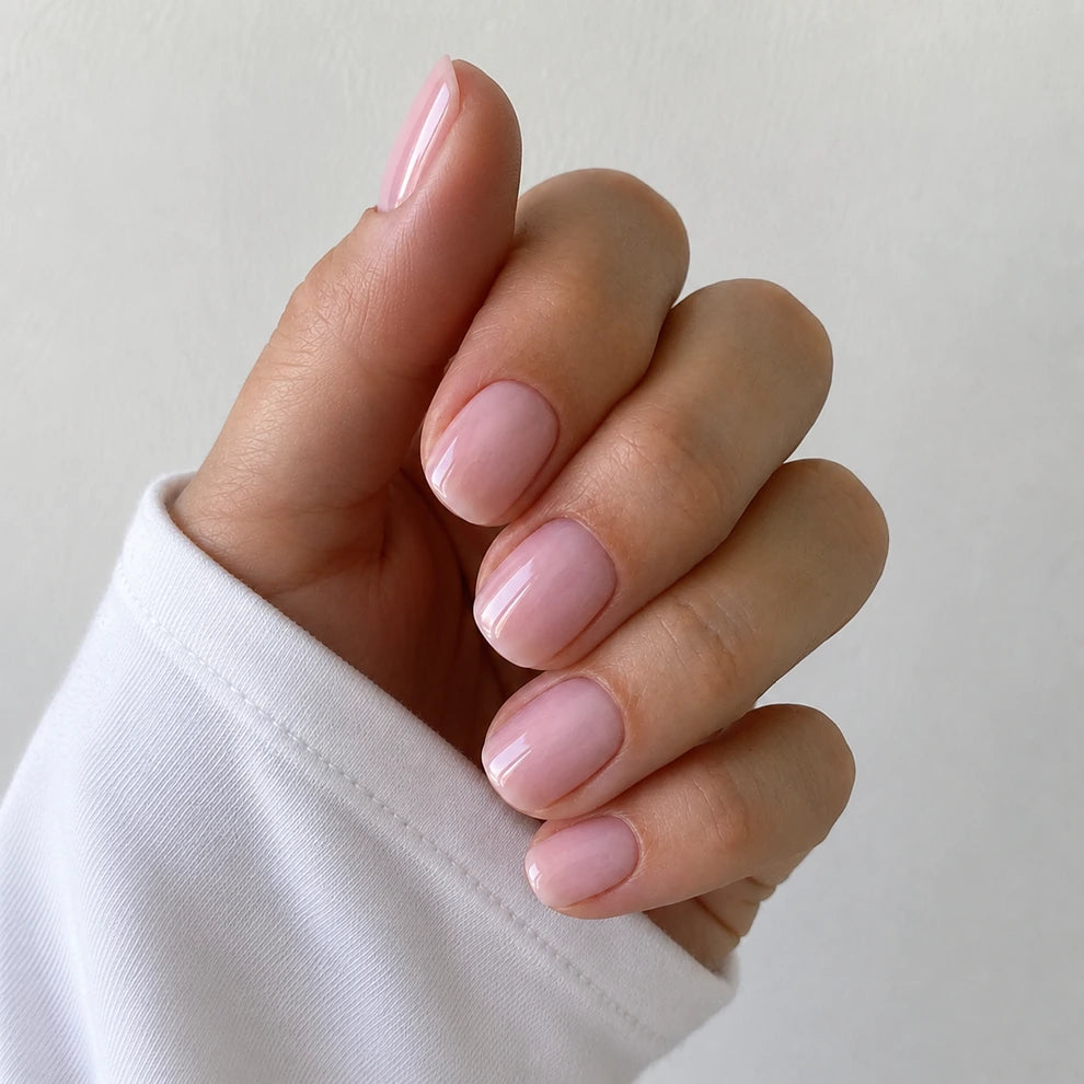 Blush Veil short square press-on nails by Matchy Nails