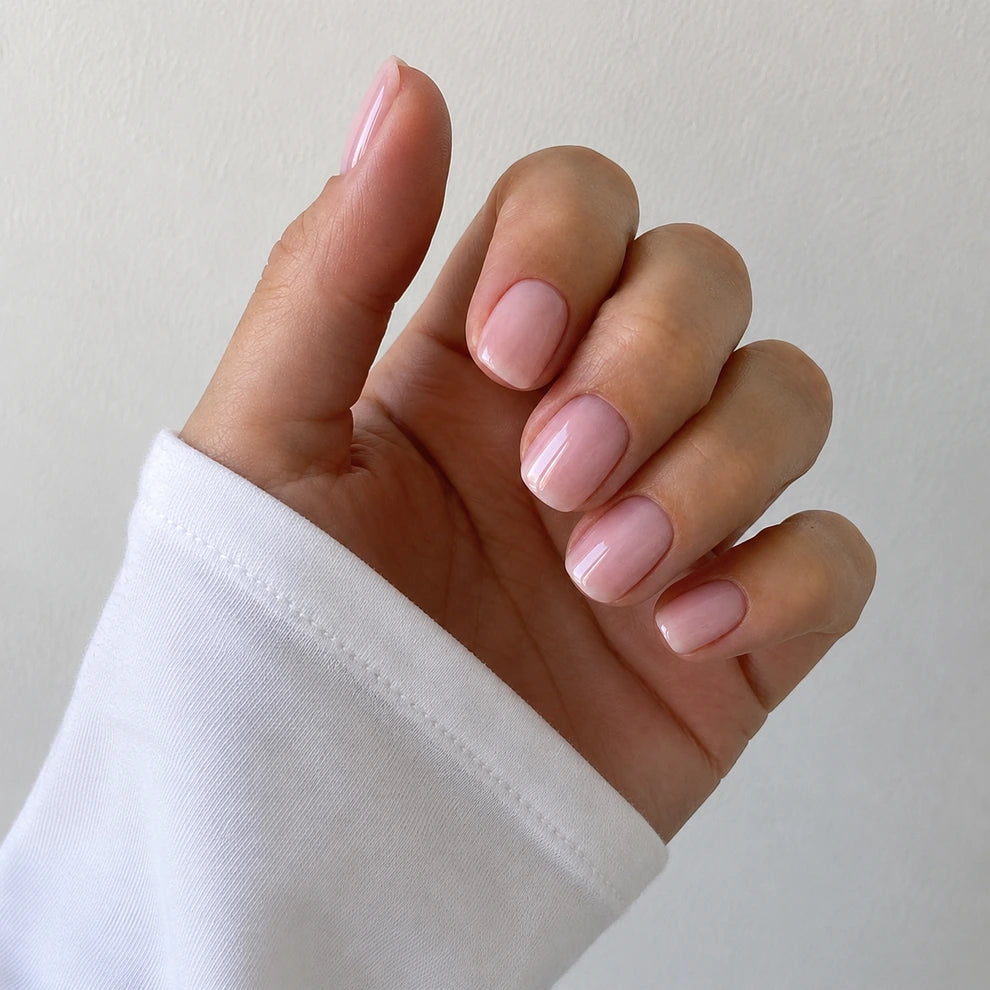 Blush Veil short square press-on nails by Matchy Nails