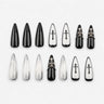 Cathedral Noir long stiletto french tip 3D black silver and white press-on nails by Matchy Nails