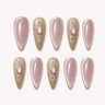 Champagne Oracle dusty blush pink and champagne gold medium almond press-on nails