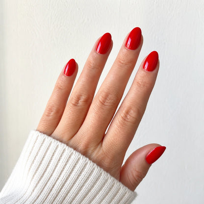 Cherry Lacquer medium almond press-on nails by Matchy Nails