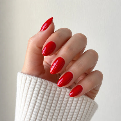 Cherry Lacquer medium almond press-on nails by Matchy Nails