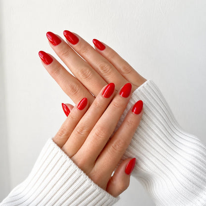 Cherry Lacquer medium almond press-on nails by Matchy Nails