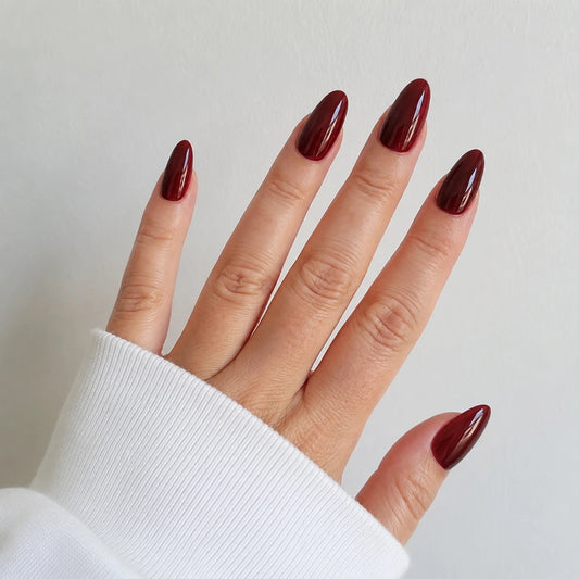 Cherry Wine Glaze short almond press-on nails by Matchy Nails