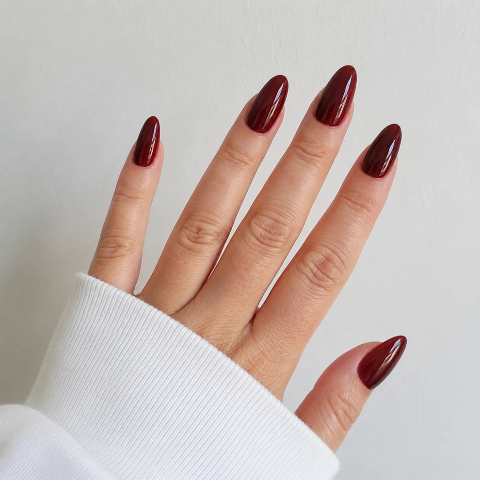 Cherry Wine Glaze short almond press-on nails by Matchy Nails