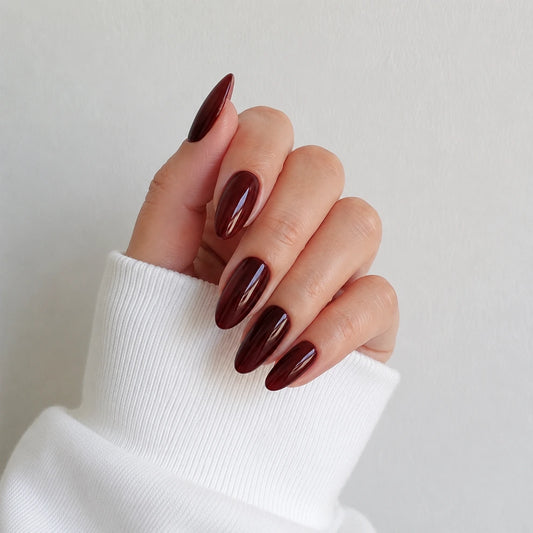 Cherry Wine Glaze short almond press-on nails by Matchy Nails