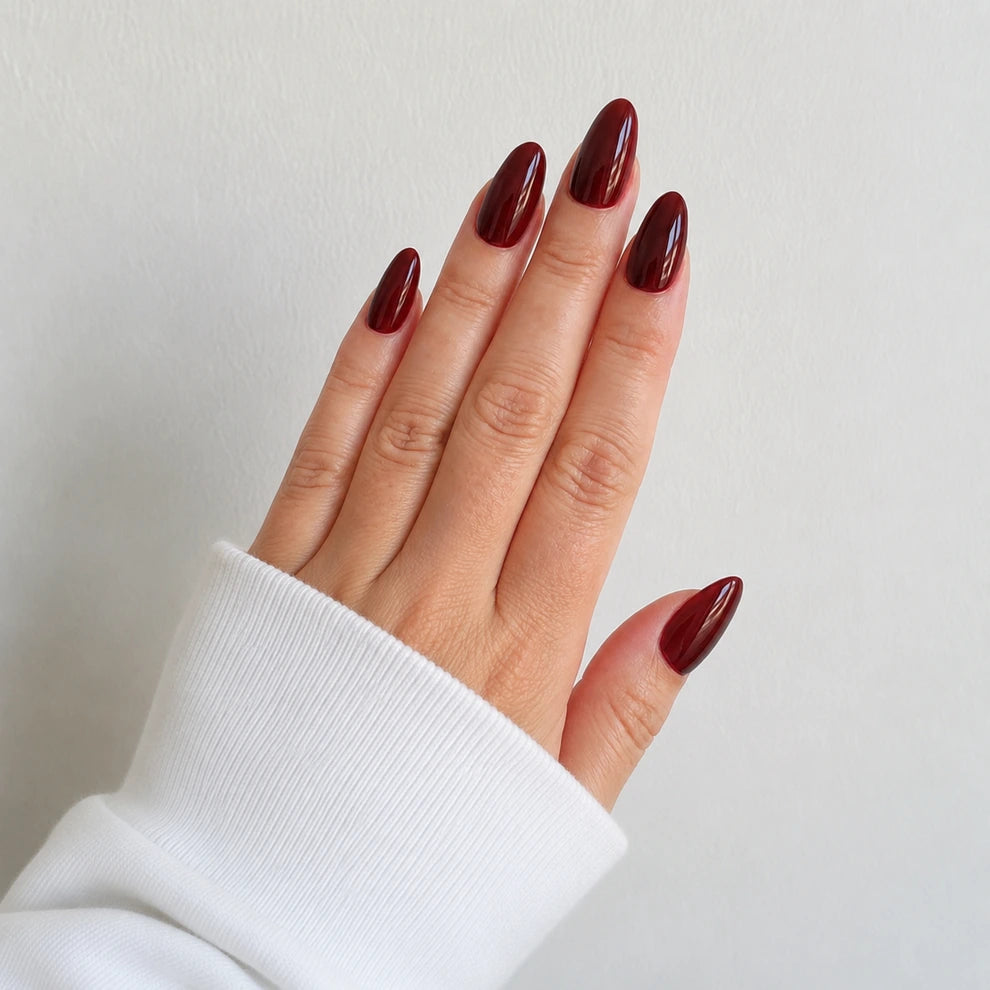 Cherry Wine Glaze short almond press-on nails by Matchy Nails