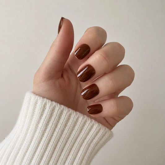 Chestnut Glaze short square press-on nails by Matchy Nails