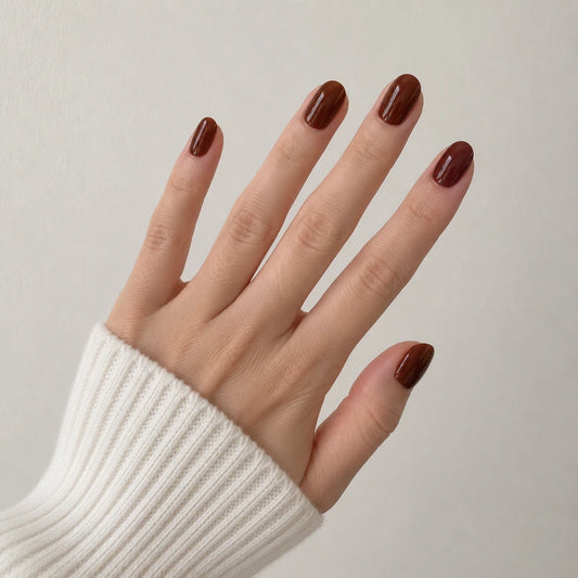 Chestnut Glaze short square press-on nails by Matchy Nails