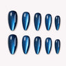 Cobalt Comet blue cat-eye medium almond press-on nails product display