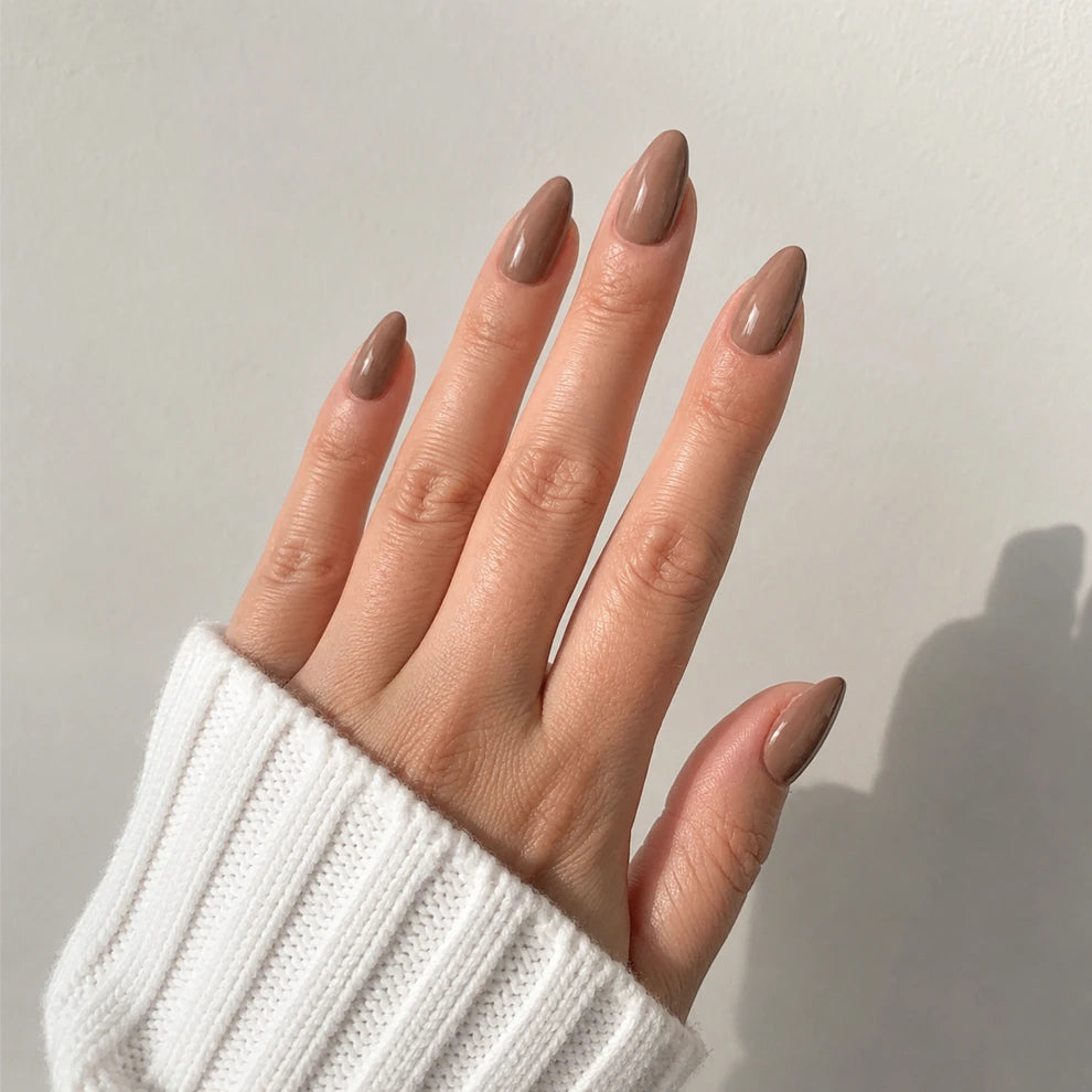 Cocoa Hour medium almond brown press-on nails by Matchy Nails