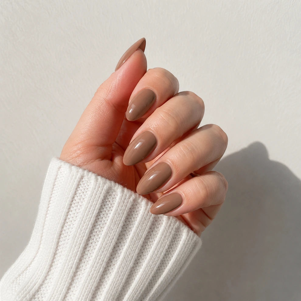 Cocoa Hour medium almond brown press-on nails by Matchy Nails
