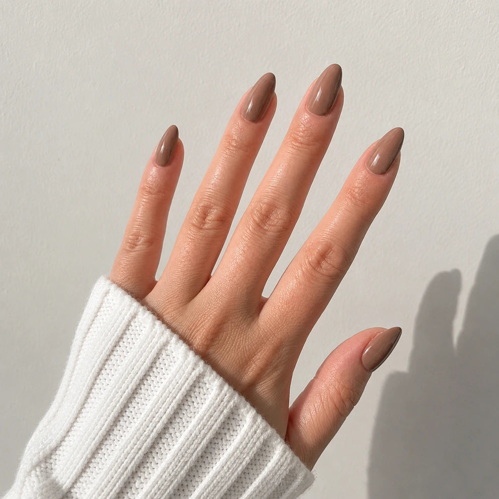 Cocoa Hour medium almond brown press-on nails by Matchy Nails
