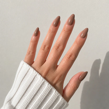 Cocoa Hour medium almond brown press-on nails by Matchy Nails