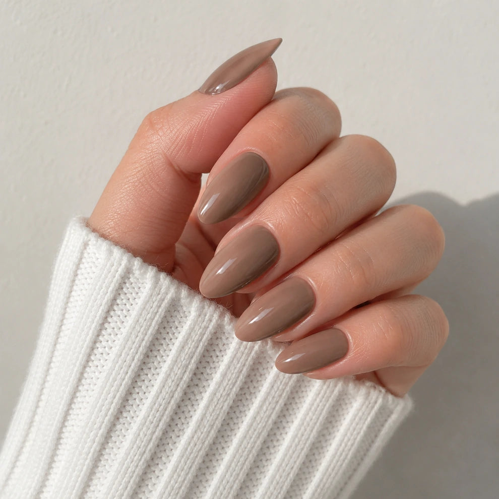 Cocoa Hour medium almond brown press-on nails by Matchy Nails