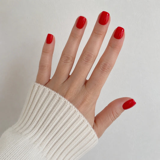Crimson Glaze short square press-on nails by Matchy Nails