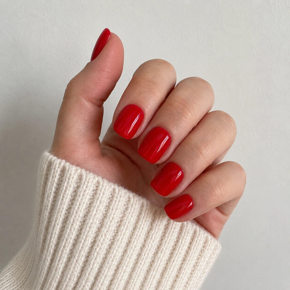 Crimson Glaze short square press-on nails by Matchy Nails