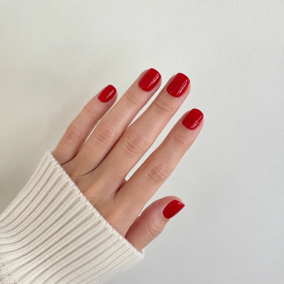 Crimson Glaze short square press-on nails by Matchy Nails