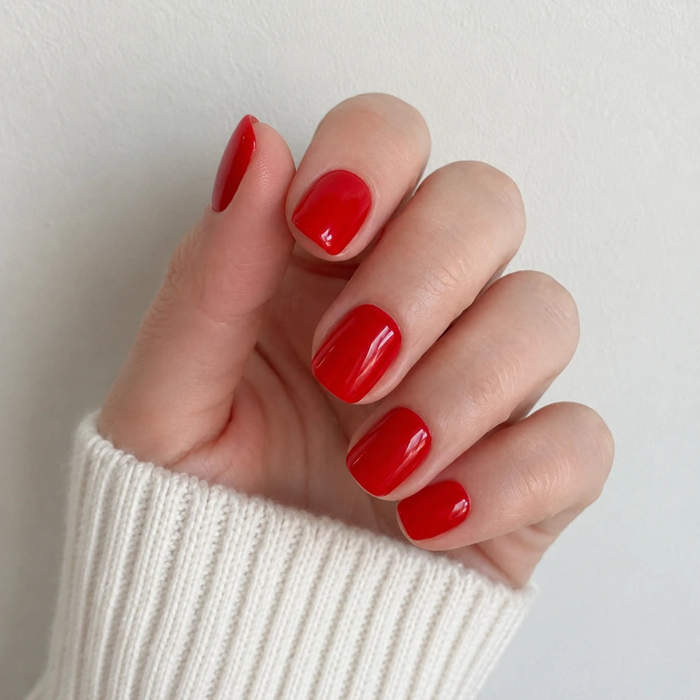Crimson Glaze short square press-on nails by Matchy Nails