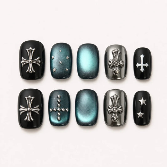 Cross Current gothic short square press-on nails