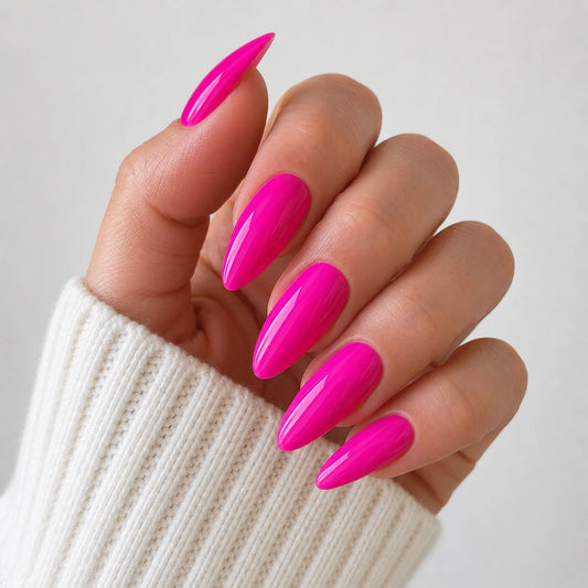 Dragonfruit Crush medium almond pink press-on nails by Matchy Nails