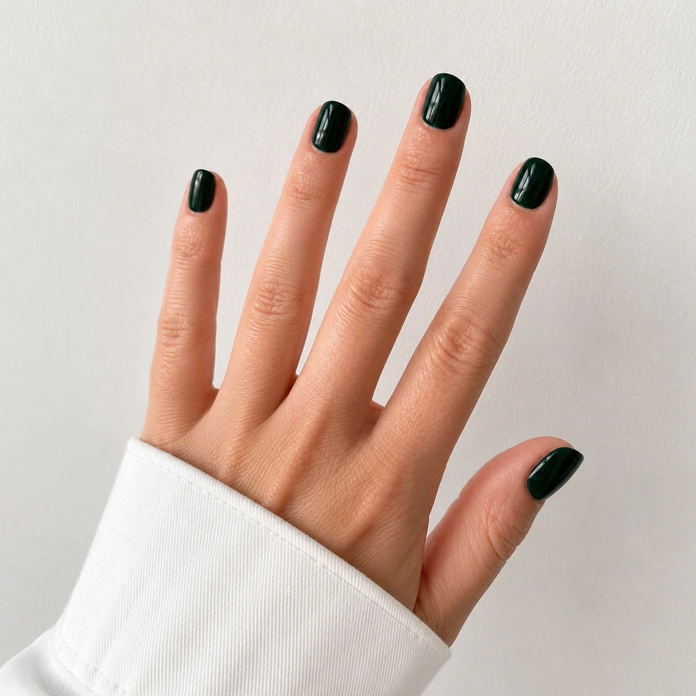 Emerald Glaze short square press-on nails by Matchy Nails