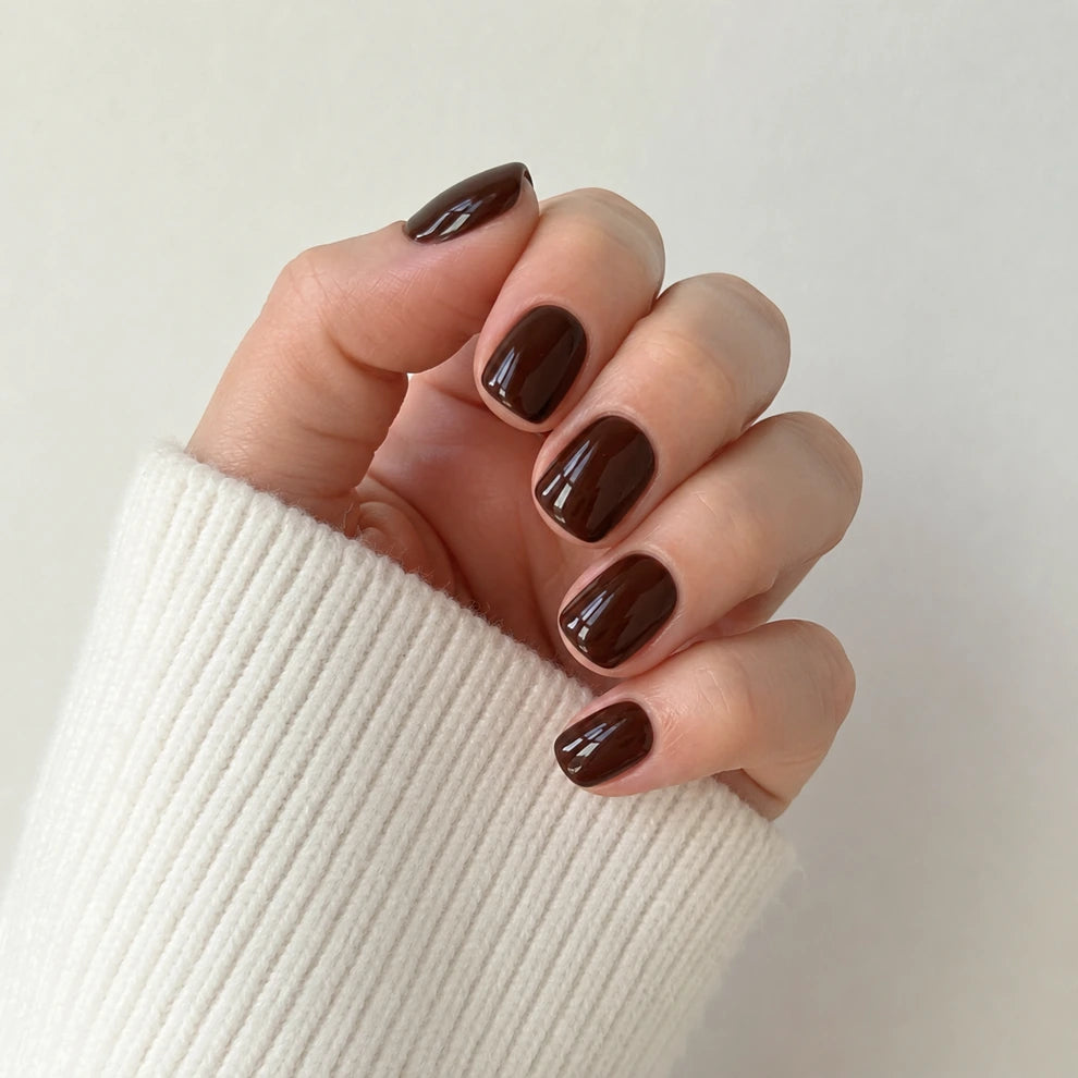 Espresso Glaze short square press-on nails by Matchy Nails