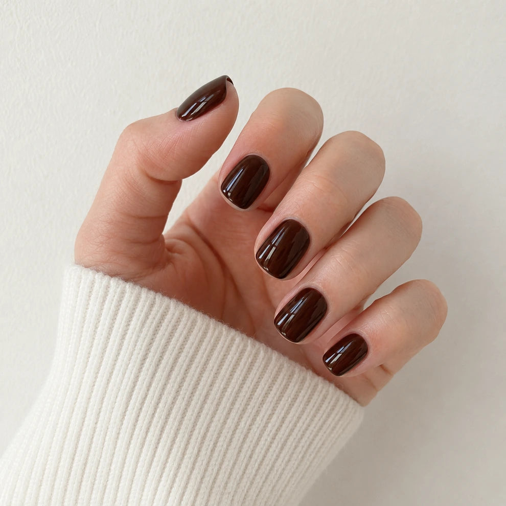 Espresso Glaze short square press-on nails by Matchy Nails